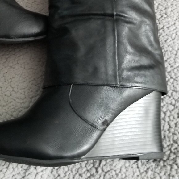 NWOT MADDEN GIRL BLACK WEDGE TALL BOOTS - Picture 2 of 8